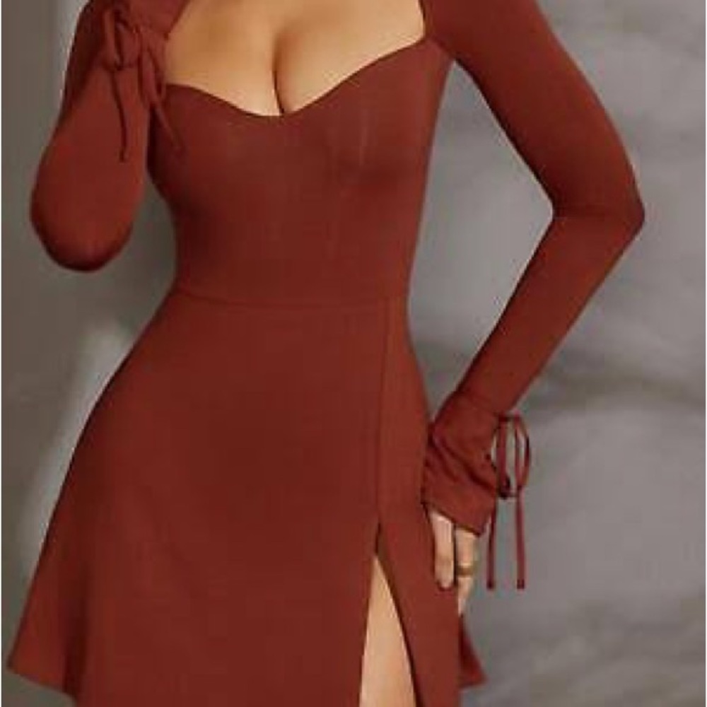 Oh Polly Long Sleeve A-Line Mini Dress in Brick size us2/uk6